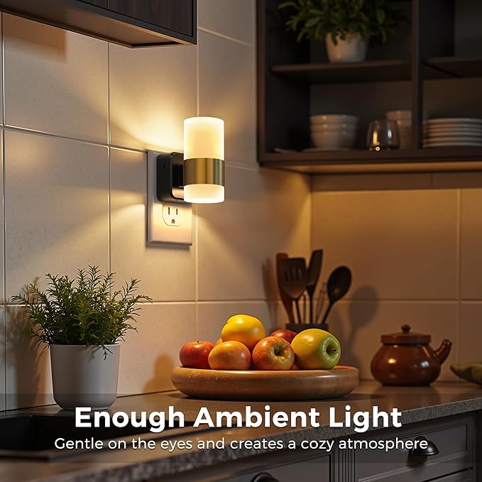 L LOHAS LED Night Light,Night Lights Plug into Wall,[2-PACK] Dusk to Dawn Sensor,3000K Soft White,Brightness Adjustable,180°Rotating Acrylic Nightlight for Adults Bathroom Bedroom