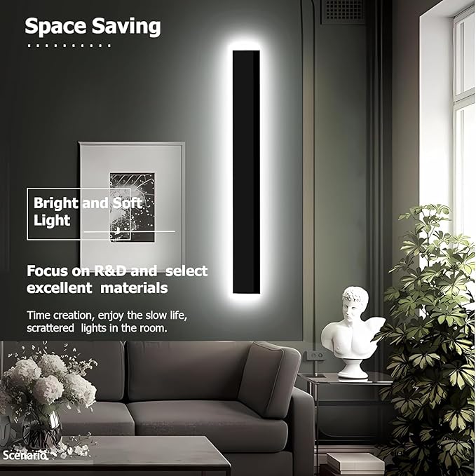 79in Modern Outdoor Lights Fixture,4.33in Wide Dimmable Exterior Wall Lights for Garage and Front Door,Long Outdoor Wall Sconce IP65 Waterproof,Black LED Outdoor Entrance Lighting