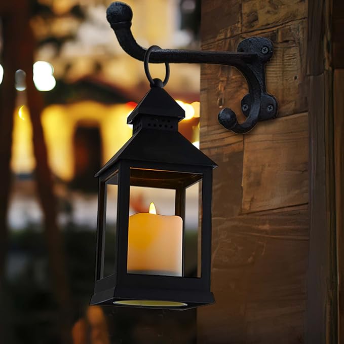 Vintage Lantern Decorative LED Flickering Flameless Candle with Timer, Battery Powered LED Decorative Hanging Lanterns for Indoor Outdoor Garden Yard Home Decor(4 Pack)