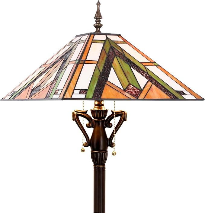 Tiffany Floor Lamp Bronze Mission Style Stained Glass Standing Reading Light 16X16X64 Inch