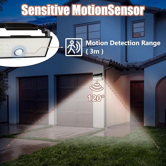 Solar Motion Lights Outdoor, Exterior Motion Light 3 Lighting Modes Motion Sensor Wall Light Solar Powered, Motion Lights for Outside Deck Steps Fence Patio Front Door Pathway Garage