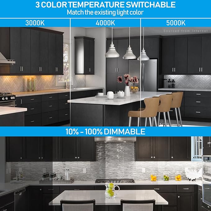 TORCHSTAR LED Under Cabinet Lighting 3CCT, 12 Inch 8W 540LM, Hardwired & Plug-in, 3 Color Selectable CRI90 120V ETL Listed Dimmable Under Counter Lights for Kitchen, Bronze Aluminum Housing, 4 Pack