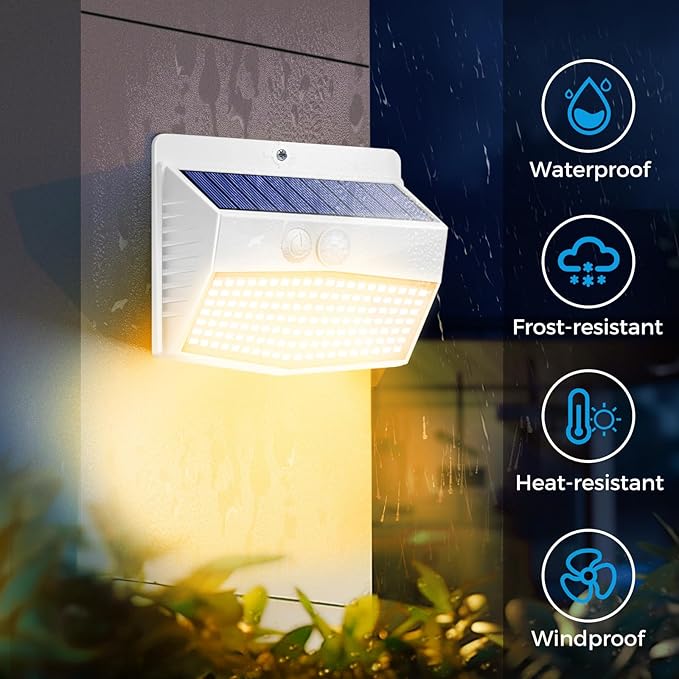 Peasur 6 Packs Solar Outdoor Lights Motion Sensor, Solar Security Lights Waterproof with 3 Lighting Modes Solar Powered Wall Lights Outside for Garden Fence Yard Deck, Warm White