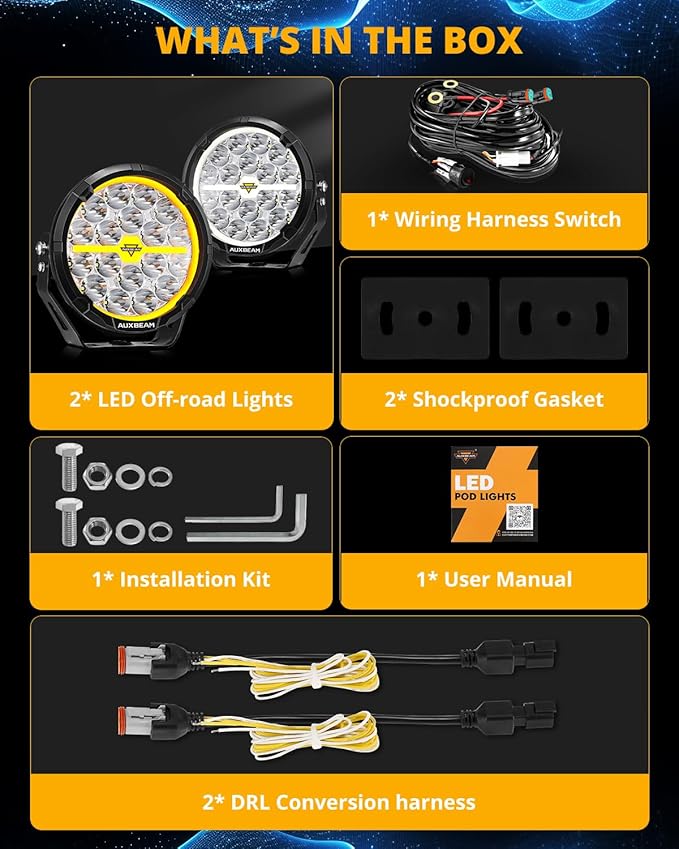 Auxbeam RAY-L Series 7 Inch Round LED Offroad Driving Light Bar with White/Amber DRL 240W Spot Beam Spotlights Offroad Lighting for 4x4 Jeep UTV ATV, Pair
