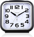 5.5" Large Analog Alarm Clock Silent Non Ticking, Gentle Wake, Beep Sounds, Increasing Volume, Battery Operated Snooze and Manual Light, Easy Set, Black (Best for Elder)