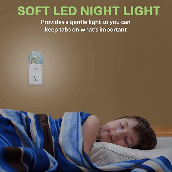Van Gogh Almond Blossom Night Light, Dusk to Dawn Sensor Night Lights for Bedroom Bathroom Kitchen Hallway Stairs Hallway, Plug into Wall Nightlights
