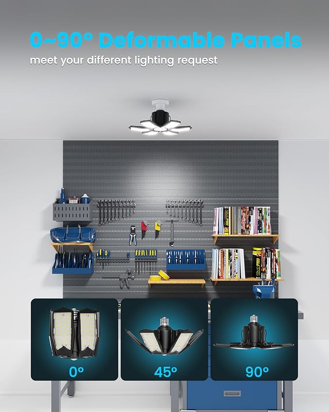 Motion Sensor Garage Light 200W 20000LM, Deformable LED Ceiling Light with Remote Control & Timer Setting - 6500K Motion Activated Light Indoor Bulb for Basement/Workshop