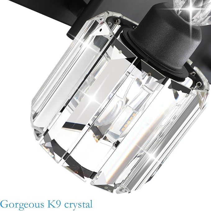 Ralbay Modern Vanity Lights - 2-Light Black Crystal Bathroom Wall Fixtures