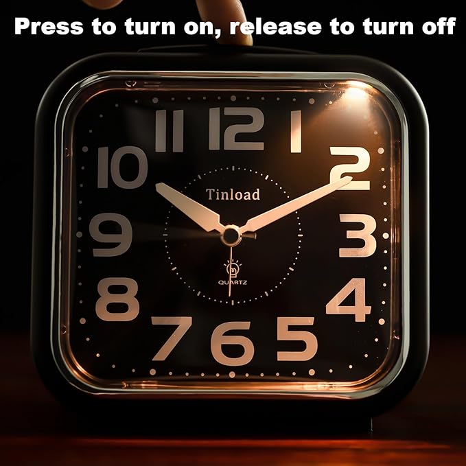 5.5" Large Analog Alarm Clock Silent Non Ticking, Gentle Wake, Beep Sounds, Increasing Volume, Battery Operated Snooze and Manual Light, Easy Set, Black (Best for Elder)