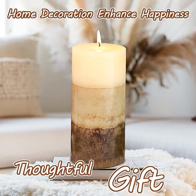 3x6 Pillar Candles Vanilla Cupcake Scented Immeiscent Aromatherapy Candles 60+ Hours Burn Long Lasting, Mottled Layered Candles for Home Scented SPA Restaurant Set of 3