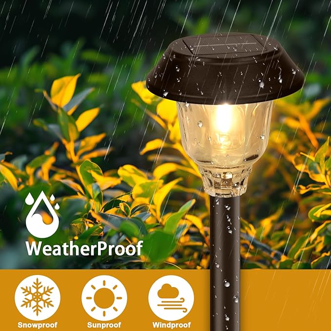 Solar Lights Outdoor Waterproof, Glass Metal Solar Pathway Lights, 6 Pack Outdoor Solar Lights for Garden Yard Driveway, Brown