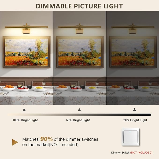 Brass Picture Lights for Wall Hardwired LED Picture Frame Light Dimmable Painting Lights for Wall Portrait Artwork 23.62 inch 14W Warm White