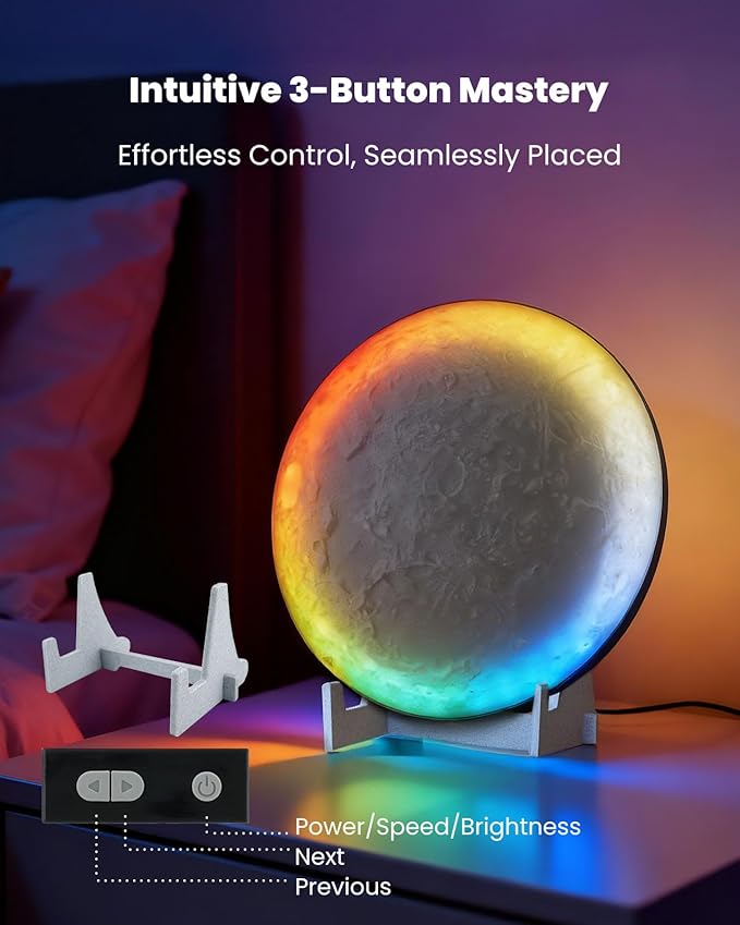 Nobiggie Meteorite Texture RGB Ambient Lighting Lamp, Artistic LED Mood Light with 85 Color Changing Modes, Soft Glow for Bedroom, Living Room, or Cozy Modern Home Decor (White, Small)