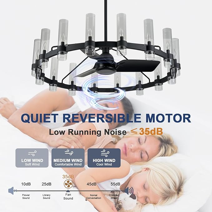 Black Ceiling Fans with 16 Lights Wagon Wheel Chandelier, 48 Inch Modern Farmhouse Fandelier, Quiet 6-Speed Reversible DC Motor, 1/2/4H Remote Timing for Living Room/Bedroom/Kitchen