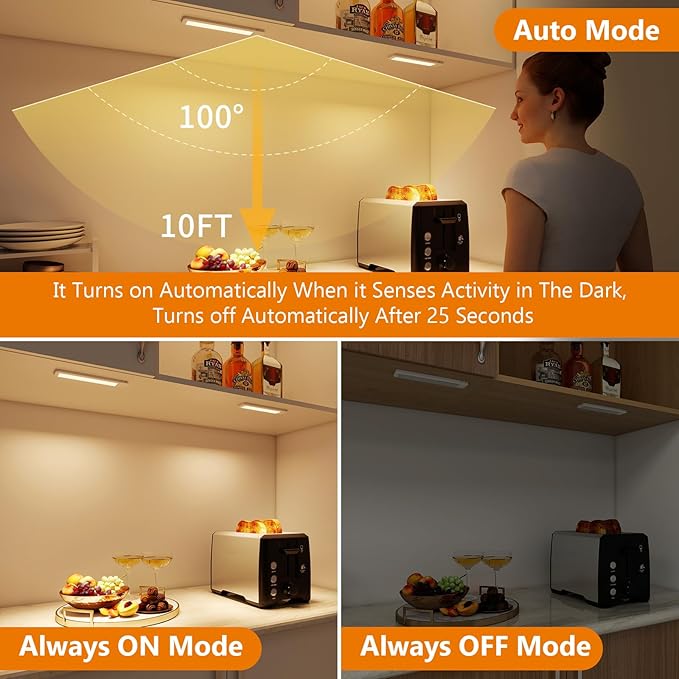 Dawnrise Under Cabinet Lights, 7.8 inch Motion Sensor Closet Light Indoor with Hook, Rechargeable Portable Lighting for Cabinet, Wardrobe, Closet, Bedroom, Storage Room, Utility Room (3000K)