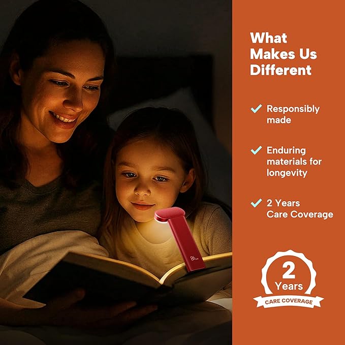 86lux Book Light, Reading Light for Book in Bed, USB Rechargeable LED Night Light with 3 Colors & Limitless Dimming,Bookmark Light for Book Lovers,Red