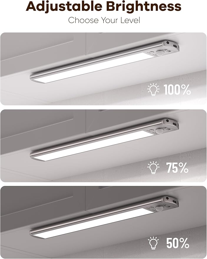 Joyzy Under Cabinet Lighting Motion Sensor Closet Lights Battery Operated Dimmable, 91 LED Rechargeable Under Shelf Sink Light Indoor, Wireless Under Counter Lights for Kitchen Pantry Shelf Hallway