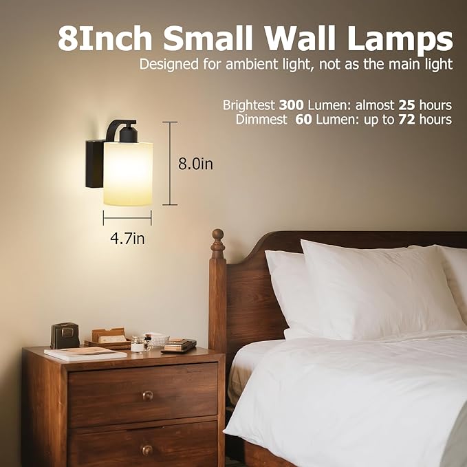 iThird Wall Sconce Battery Operated Set of 2, 6000mAh Rechargeable Wall Lights with Touch Control and Remote Control, Wireless Wall Lamps for Bedroom, Black Sconces Wall Decor for Living Room Hallway