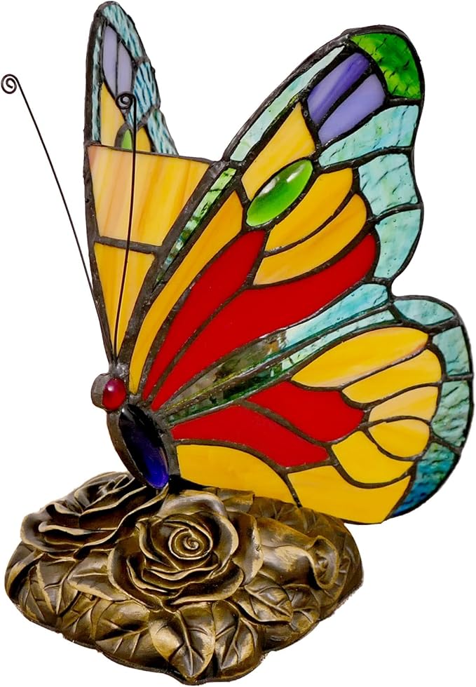 Tiffany Table Lamp Bedside Lamp Colorful Butterfly 5.9" Wide 9" Tall Stained Glass Table Lamp Nightstand Desk Light for Bedroom, Living Room, Office