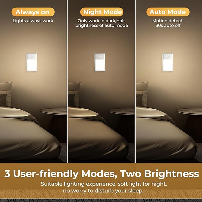 VST Motion Sensor Step Night Light, Rechargeable Battery Powered Stair Lights with Magnetic Suck Installation for Indoor Bedroom Hallway Nursery Kids Room (2.68 inch 3000K 3Pack Silver)