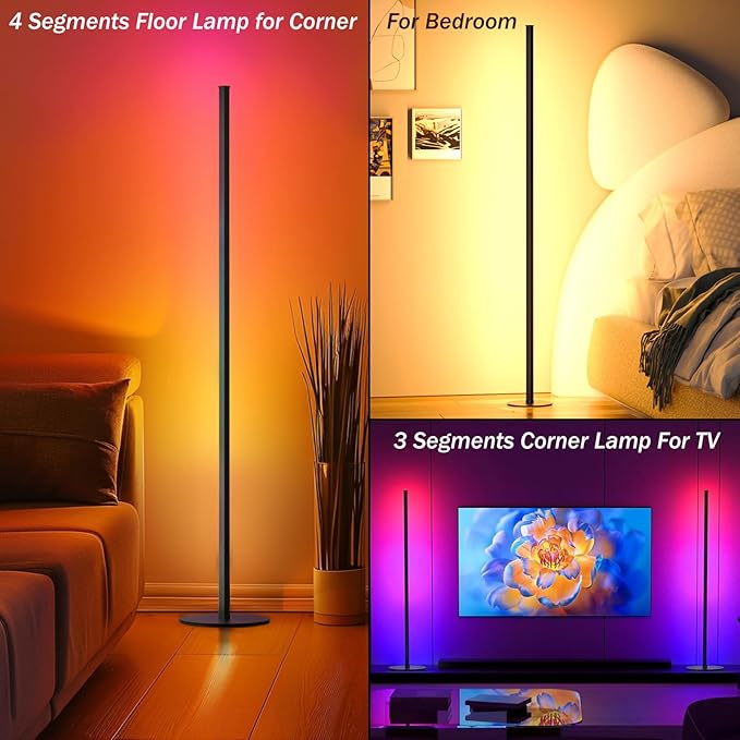 Corner Floor Lamp, RGBWW IC Corner Lamp with APP and Remote Control, LED Floor Light with 16 Million DIY Colors, Color Changing Ambient Light for Living Room, Bedroom, Gaming Room