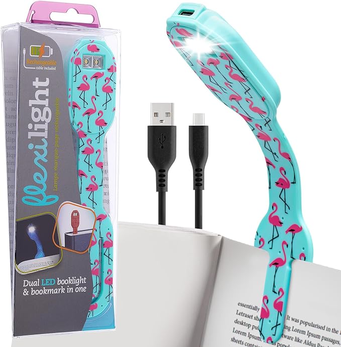 Gifts for Readers & Writers Bookmark Reading Light Flamingo - 2in1 Clip On Bookmark Mini Light for Reading in Bed, Rechargeable Night LED Lights, 20 Lumen