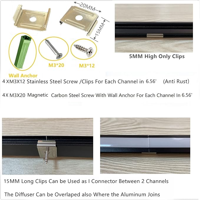 Recessed LED Strip Black Channel Diffuser 10-Pack 6.56FT,23.5X7MM Tape Track with Flange,Flush Mounted Wardrobe Bookcase Wine Cabinet Wooden Furniture Groove Integrated Low Profile
