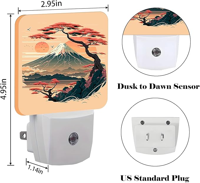 Mount Fuji Night Light,Plug-in Night Lights with Dusk to Dawn Sensor for Stairway,Hallway,Bedroom Sleep Friendly Ideal for Women/Girls/Boys Gift,0.5w