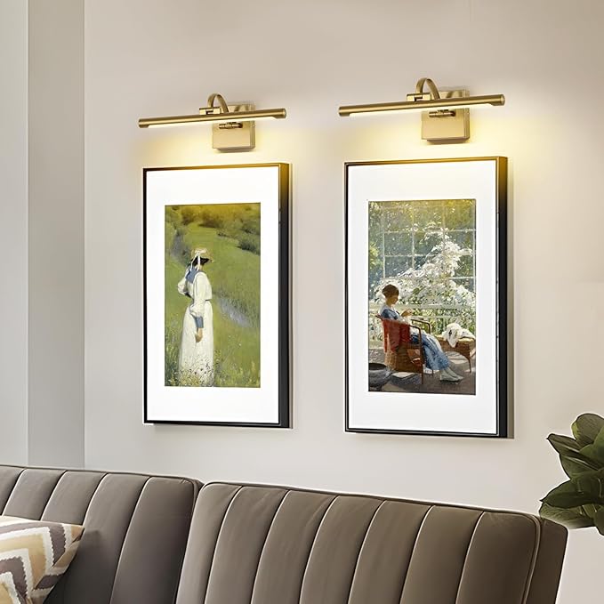 Brass Picture Lights for Wall Hard-Wired LED Picture Lighting Dimmable Art Light Gallery Lighting for Wall Portraits Artwork 15.75 inch 7W Warm White