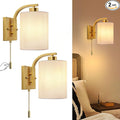 Lightess Wall Sconces with Pull Chain,Vintage Hardwired Pull Cord Wall Light Fixture with on Off Switch,Indoor Wall Lamp for Hallway Bedroom Living Room,Set of Two Gold (Bulbs Not Included)