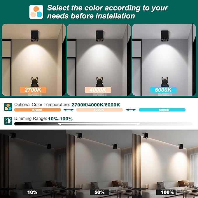 OKELI Black Modern LED Dimmable Ceiling Light Fixtures for Hallway Kitchen Entryway, 20W 1300LM 2700K-6000K Flush Mount Close to Ceiling Lighting, Cuboidal Ceiling Lamps for Living Room 3pack