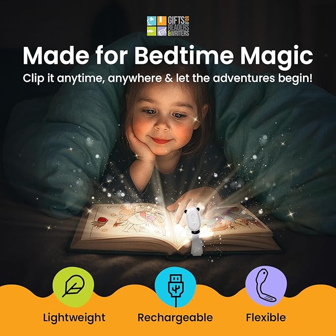 Gifts for Readers & Writers Bookmark Reading Lights Panda 2in1 Clip On Bookmark Kids Light for Reading in Bed, Rechargeable Travel Cute Lights, 20 Lumen LED