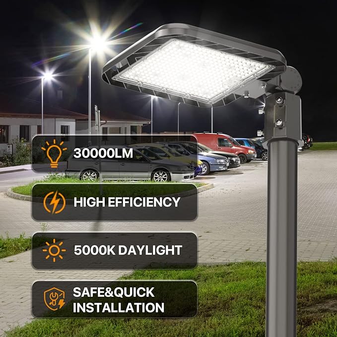 Parking Lot Lights 200W 2Pack 30000LM(150LM/W) Dusk to Dawn Outdoor LED Shoebox Light Slip Fit Pole Mount IP65 Waterproof 120-277V Commercial Street Area Lighting for Roadways, Backyard