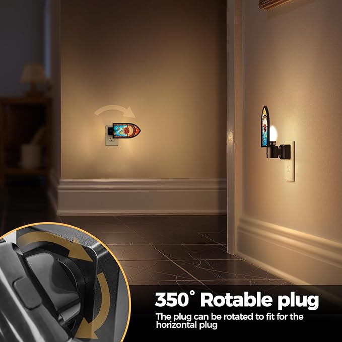 Briignite Night Lights Plug into Wall, Gothic Night Light Vintage Style, Adjustbale Brightness, LED Warm White 3000K Nightlight with Auto On Off Light Sensor, Bathroom, Bedroom, Hallway