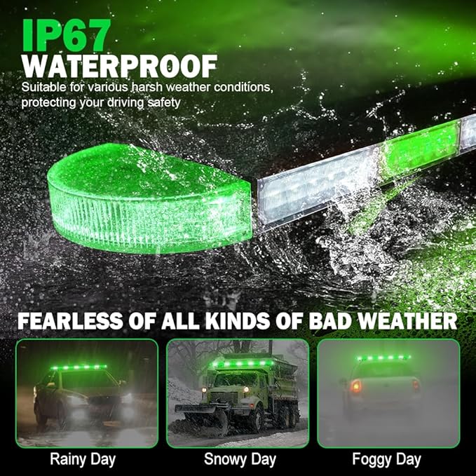 ASPL 49 inch Low Profile Emergency Strobe Lights Bar Rooftop Full Aluminum Flashing Warning Security Traffic Advisor Hazard Light for Trucks Tow Construction Vehicles(Green/White)