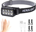 Bright Camping Headlamp Flashlight, 120° Adjustable White Light Headlight with Motion Sensor 5 Modes Type-C USB Rechargeable Head Lamp for Hiking, Running, Repairing, Fishing, Cycling