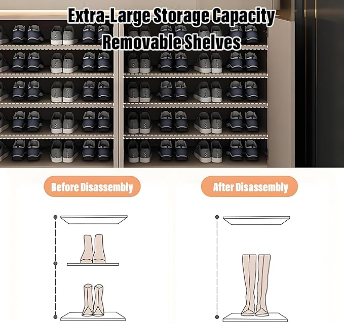 90IN Luxury Shoe Cabinet - Freestanding Shoe Cabinet | Large-Capacity Indoor entryway Storage | Built-in Adjustable Shelves | Equipped with LED Smart Sensor Light | Oak Material