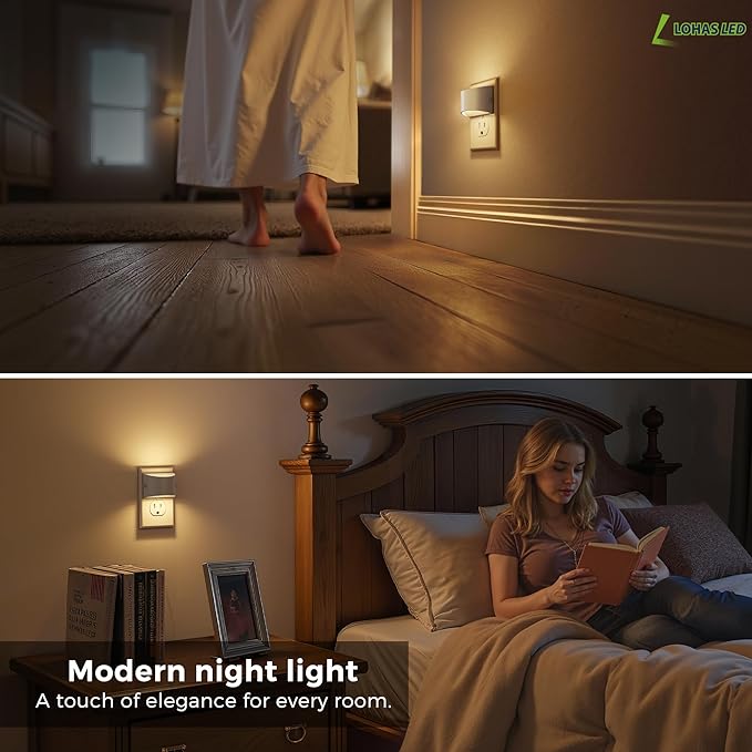 L LOHAS LED Night Lights Plug into Wall, Dimmable Night Light with 3 Level Brightness, 3000K Soft White, 2 Pack, Cement Gray Housing