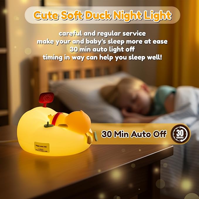 Duck Night Light for Kids - 3 Level Dimmable Nursery Nightlight Cute Sofa Duck Lamp Rechargeable Bedside Touch Lamp, Silicone Cute Night Light for Toddler Baby Kids Room Decor (30 min Timer)