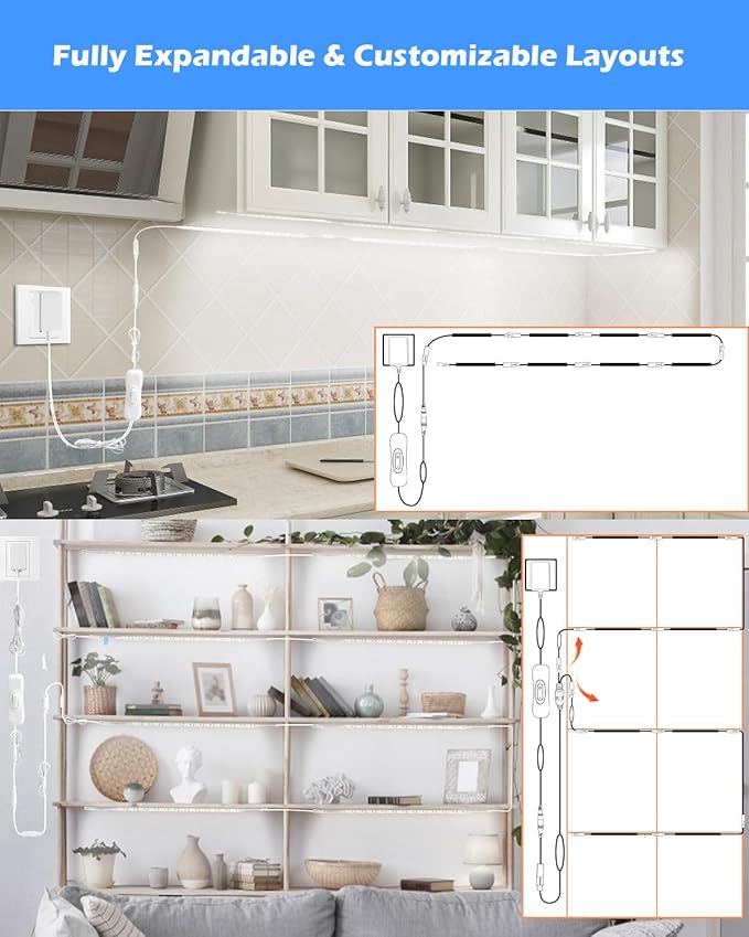 Under Cabinet Lighting, (8) Linkable 12-Inch Flexible LED Light Strips Kit, 20W 2000lm Daylight White, Durable LED Lights for Bookcases, Cabinets, Pantries, Showcase, Closet (Warm White)
