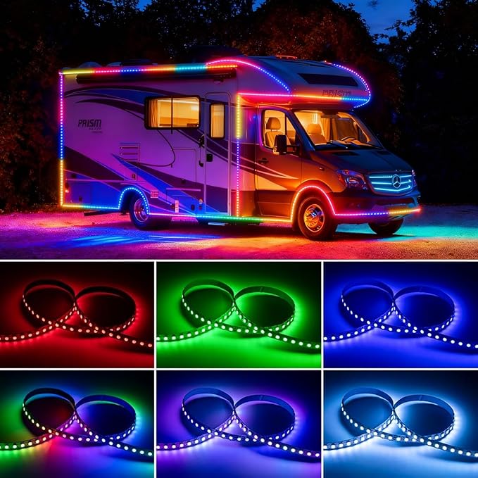Smart WS2812B RGB+IC Addressable Led Strip Light, 16.4FT 5V USB Powered Around Snowboard Lights, IP65 Waterproof Dream Color Chasing Boat Lights for Golf Cart, RV, Home, APP/Remote Control, Cuttable