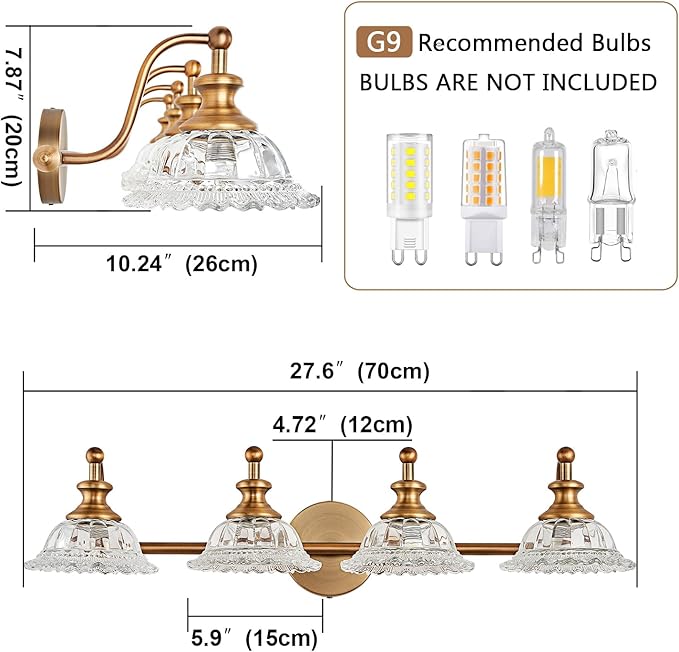 Bathroom Light Fixtures 4 Lights Vanity Lighting Fixtures Matte Brass Vintage Vanity Light Fixture Vanity Lights for Bathroom
