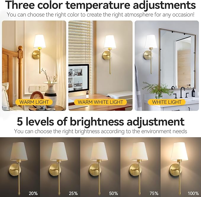 Wireless Wall Sconces Set of Two Battery Operated, Rechargeable Wall Lamp with 10000 mAh Dimmable Bulb & Remote, 10 Colors Wall Lights for Bedroom Living Room Hallway Wall Decor