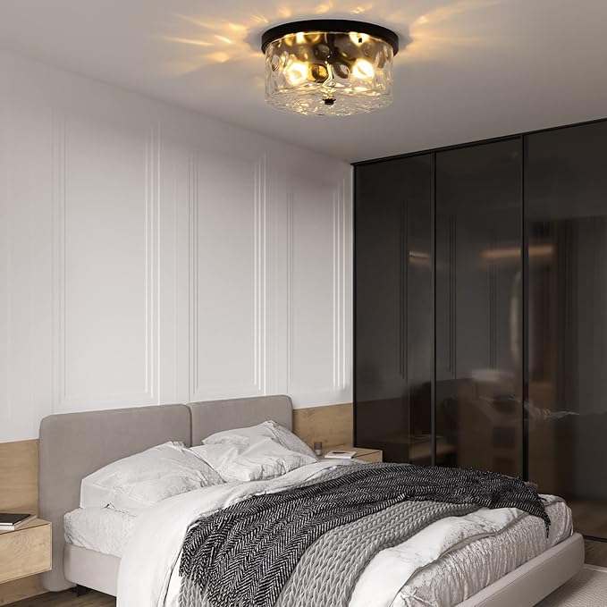 LamQee 2-Light Flush Mount Ceiling Light Farmhouse Kitchen Island Ceiling Light with Bubble Glass Close to Ceiling Light Fixture for Living Room Bedroom Foyer Hallway