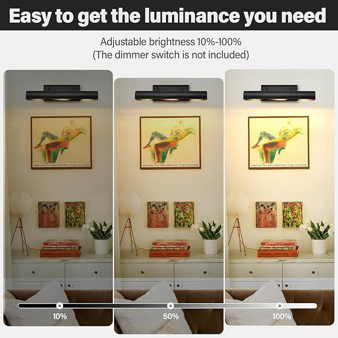 Black Hardwired Art Picture Light: 18 Inch Long Painting Lights - Brass Art Decor Display Wall Sconce Over Painting Frame - Gallery Artwork Lighting Lamps for Museum Portrait Bookcase 3 Bulbs Included