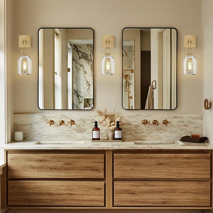 Botanist Cloche Crystal Wall Sconce, Modern Brass and Crystal Bathroom Wall Sconce, Indoor Luxury Decorative Lighting Wall Sconces for Bedroom/Hallway/Stairs,Dimmable LED Included