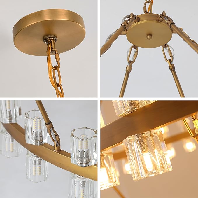 70 Inch Gold Wagon Wheel Chandelier with Crystal Shade, 2 Tier 120 Lights, Modern Farmhouse Style, Ideal for Dining Room, Kitchen, Entryways