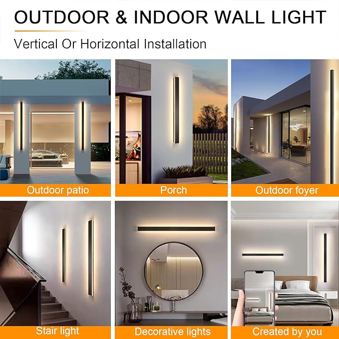 Outdoor Wall Lights Exterior,31.5inch Black Outdoor Light Fixtures Wall Mount,Waterproof Modern Porch Lights Wall Sconce,Dimmable Long LED Linear Outside Lighting for Garage, Courtyard