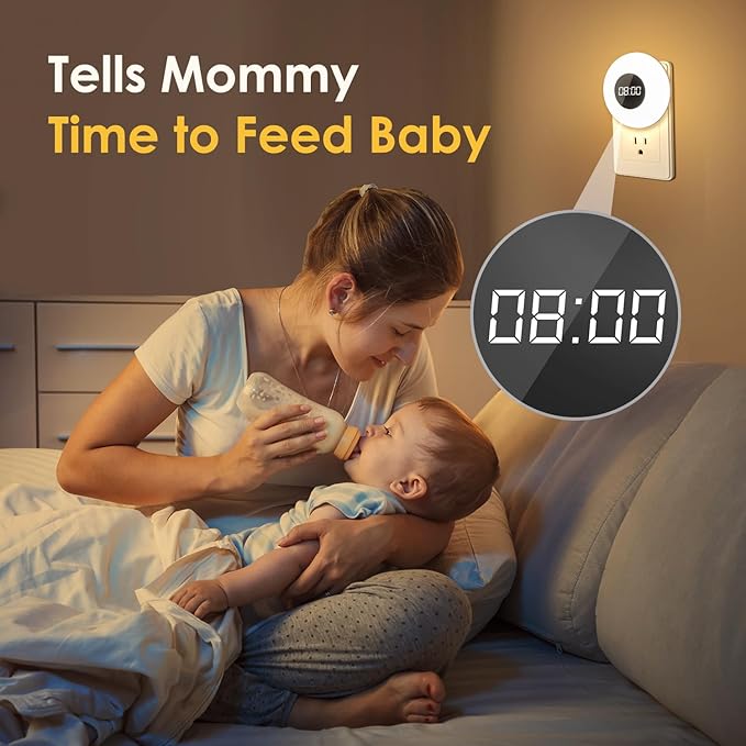 Night Light Clock, Dimmable+3 Light Colors+Timer Nightlight Timing Light, Small Clock, Toilet Light with Plug in Timer, Night Light Plug in, Nightlight for Kids Room, Bedroom Clocks for Kids Room