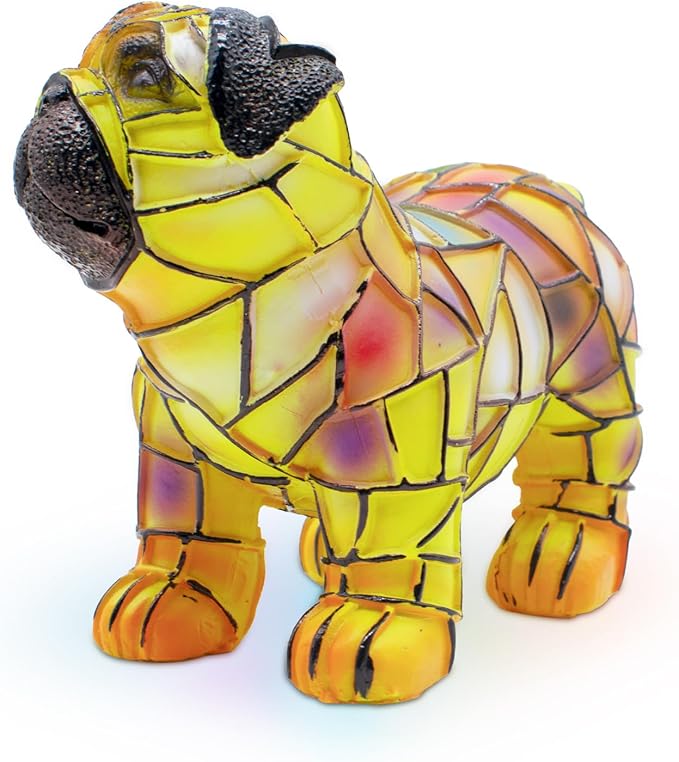Pug Night Light, LED Dog Series Art Light, Cute Pet Themed Stained Resin Table Lamps, Vintage Home Decor, Fun Gift for Dog Lovers (#02, 7.87")